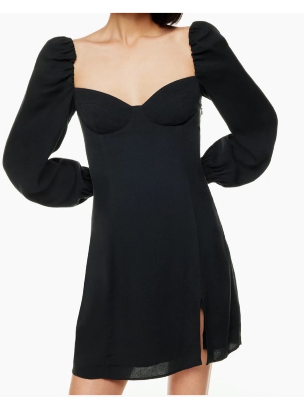wilfred novella dress 8 Black Puff Sleeve Sweetheart Mini Dress